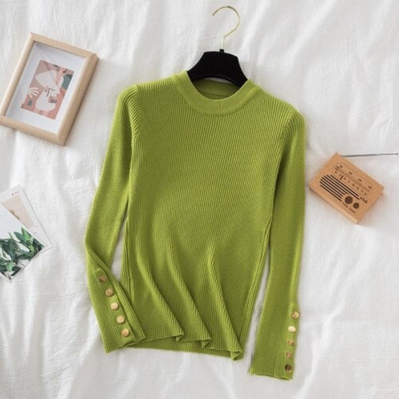 O-Neck Knitted Long Pullover For Women Green One Size