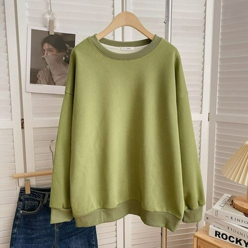 Women's Solid Color Thickened Winter Sweatshirt Green One Size