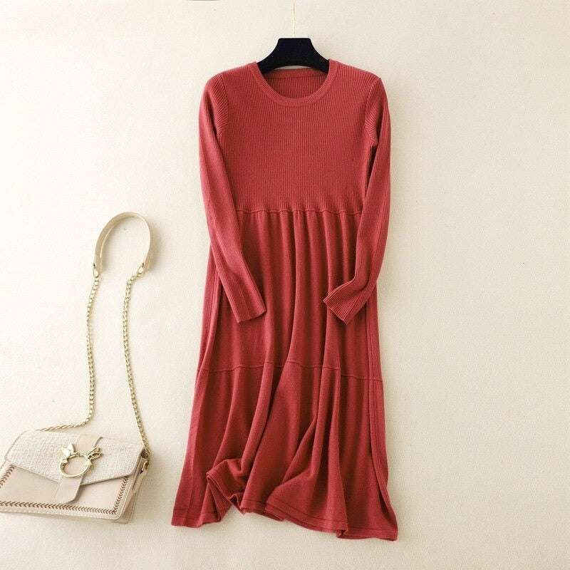 Winter Long Sweater Dress For Women Red One Size