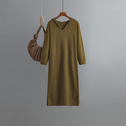 Casual Hooded Long Sweater Dress For Women Green One Size