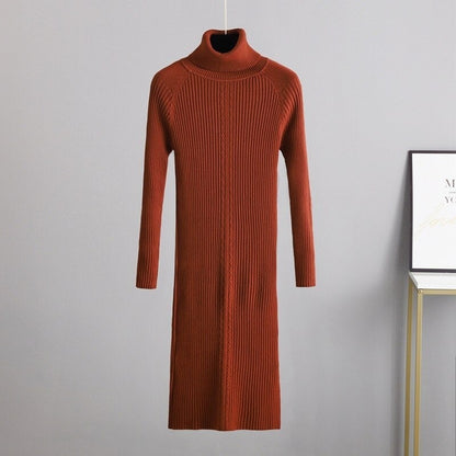 Elegant Slim Knitted Sweater Dress For Women Burgundy One Size