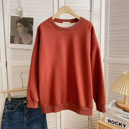 Women's Solid Color Thickened Winter Sweatshirt Red One Size