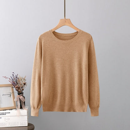 Warm Base Cashmere O-Neck Long-Sleeved Pullover Beige