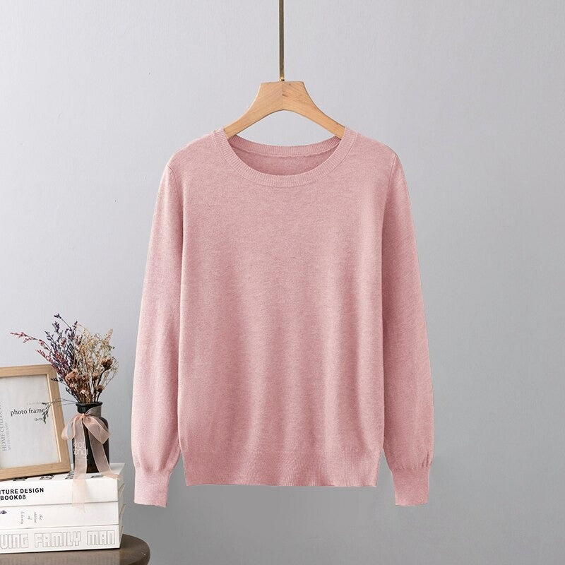 Warm Base Cashmere O-Neck Long-Sleeved Pullover Pink