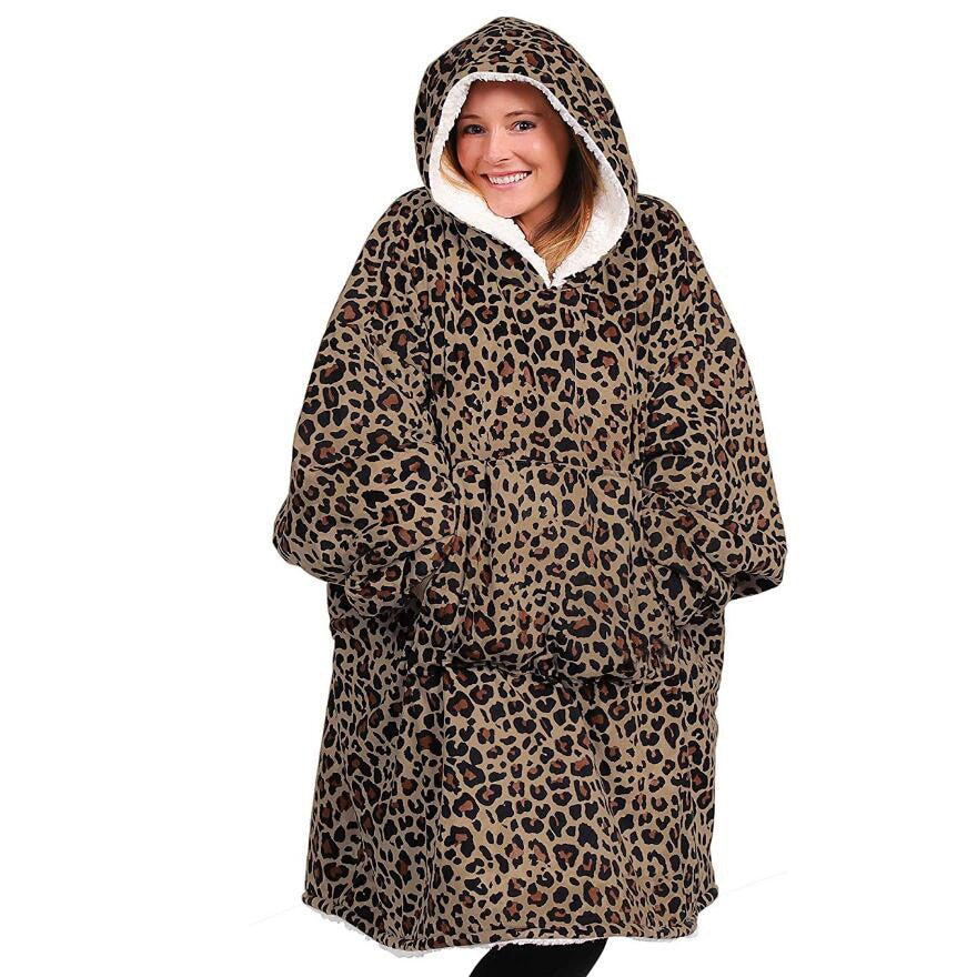 The Multi Patterned Fleece Blanket Hoodie Leopard