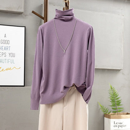 Soft Cashmere Turtleneck Slim-Fit Pullovers For Women Purple One Size