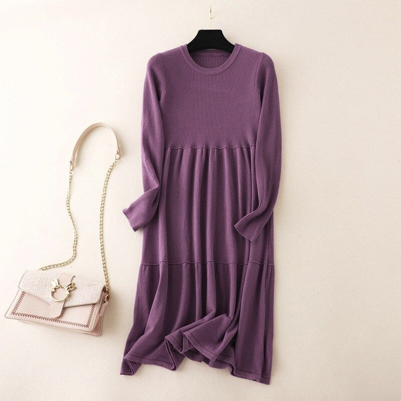 Winter Long Sweater Dress For Women Purple One Size