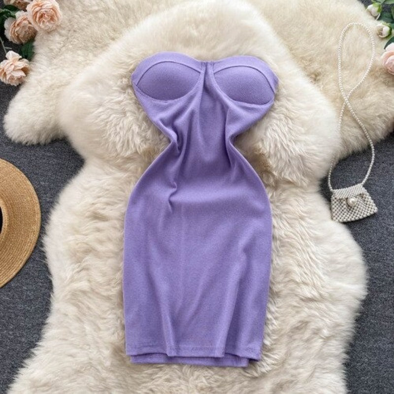 Stylish Off Shoulder Waist Slim Dress For Women Purple One Size