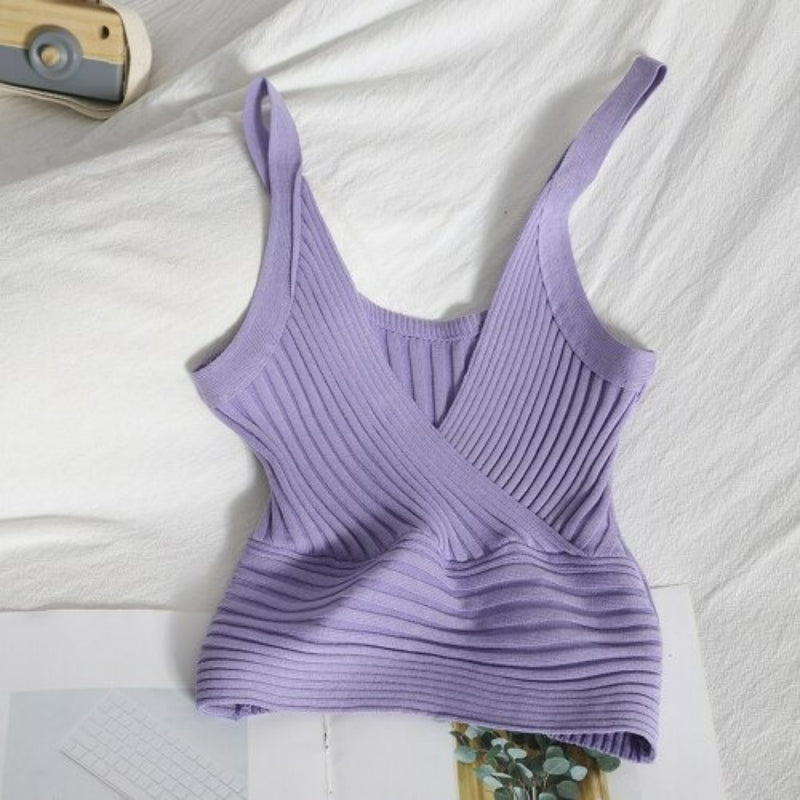 Women's Solid Color Slim Fit Camis Vest Purple One Size