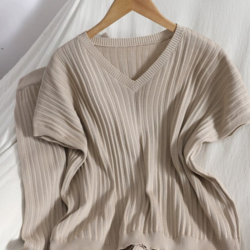 Knitted Solid Pullover With Wide-Leg Pants For Women