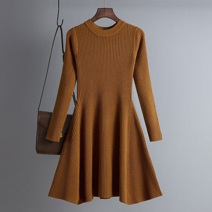 Women's Solid Color Knitted Sweater Dress Auburn One Size