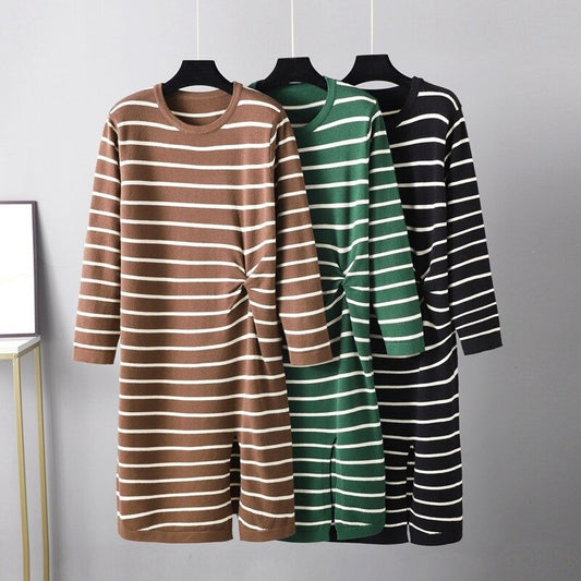 Twisted Striped Long Sleeve Sweater Dress For Women