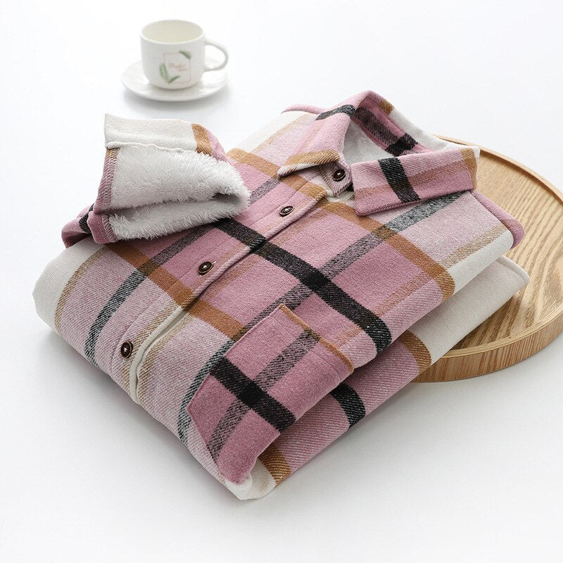 Retro Plaid Velvet Jacket For Women Pink