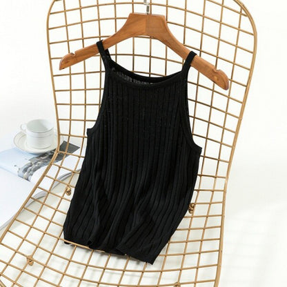 Knitted Sleeveless Slim Fit Camisole Black One Size