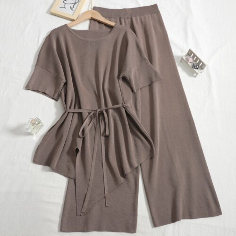 Women 2 Piece Korean Solid Set Brown One Size