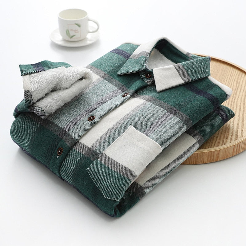 Retro Plaid Velvet Jacket For Women Green