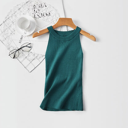 Women Halter Vest Simple Knitted Camisole Green One Size