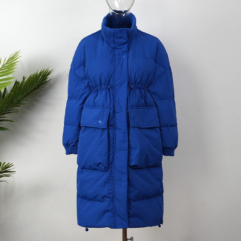 Cotton Thickened Long Parkas Coat for Women Blue M