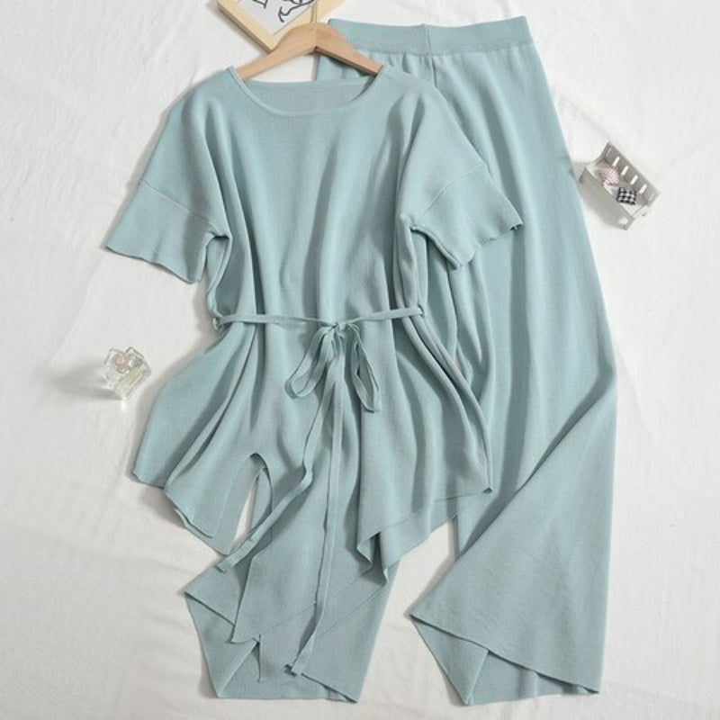 Women 2 Piece Korean Solid Set Green One Size