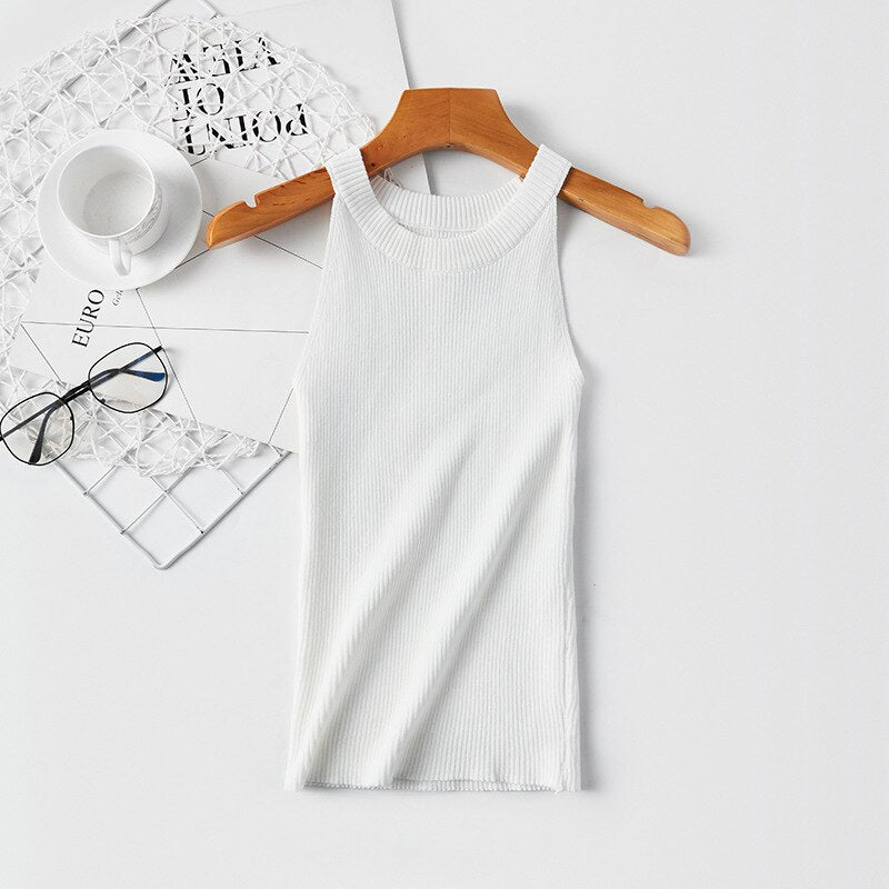 Women Halter Vest Simple Knitted Camisole White One Size