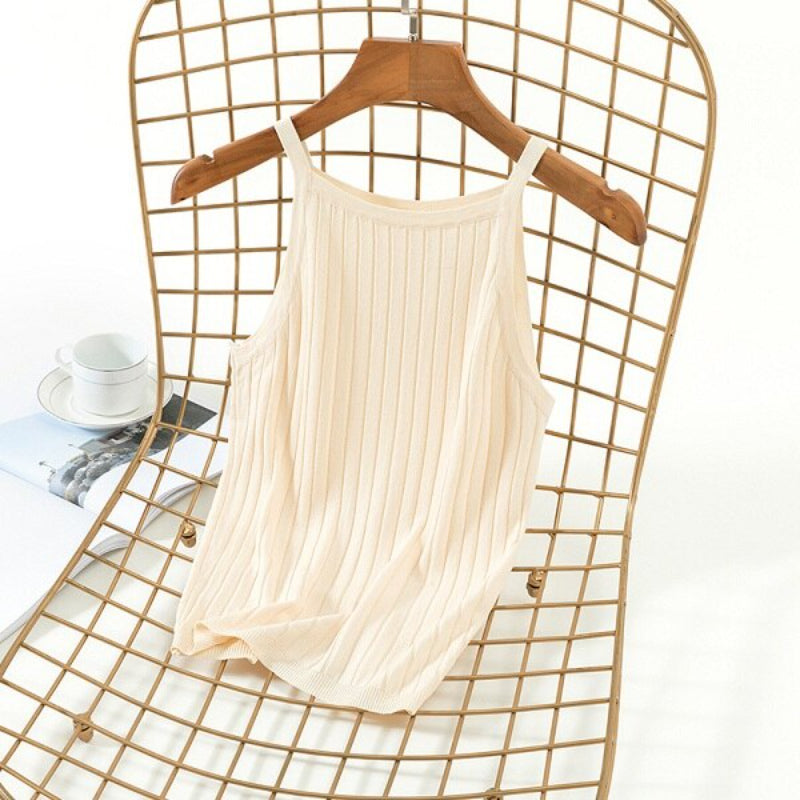 Knitted Sleeveless Slim Fit Camisole Beige One Size