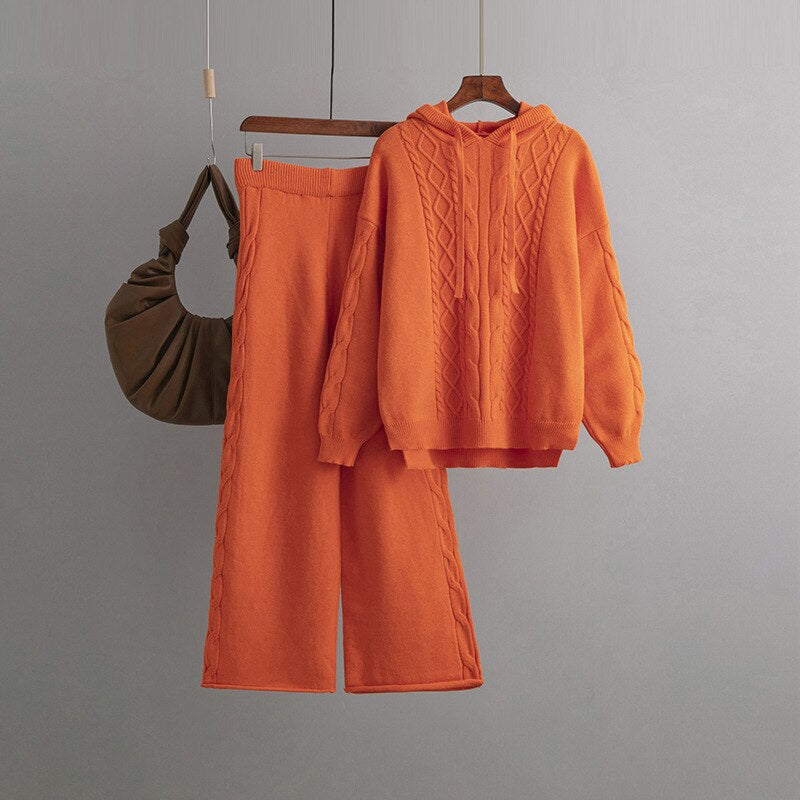 Women's Winter Thick Two Piece Set Orange One Size