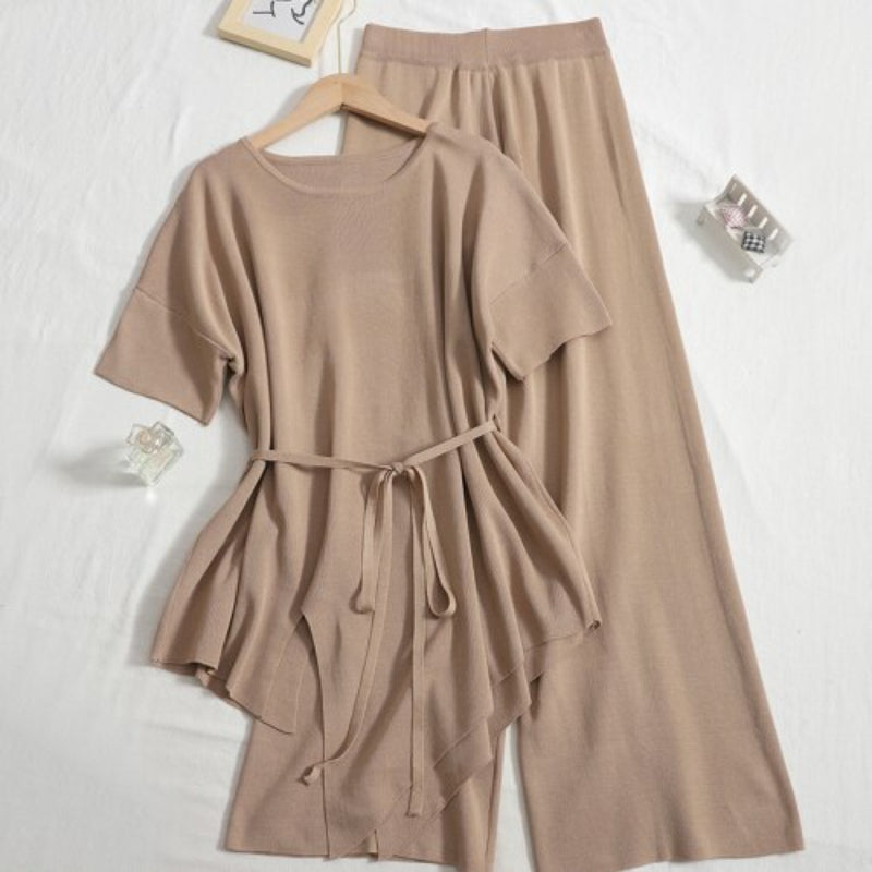 Women 2 Piece Korean Solid Set Khaki One Size