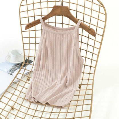 Knitted Sleeveless Slim Fit Camisole Khaki One Size