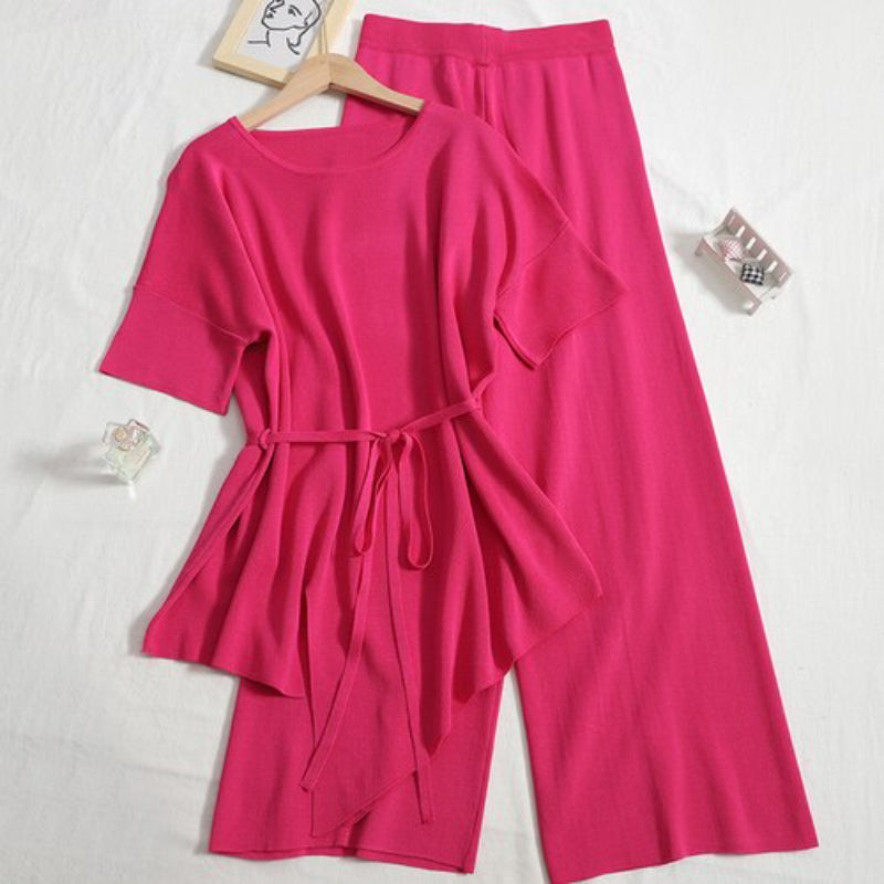 Women 2 Piece Korean Solid Set Pink One Size