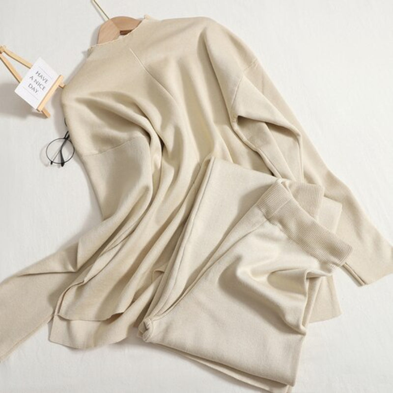 Split Tracksuit Warm Two-piece Set Beige One Size