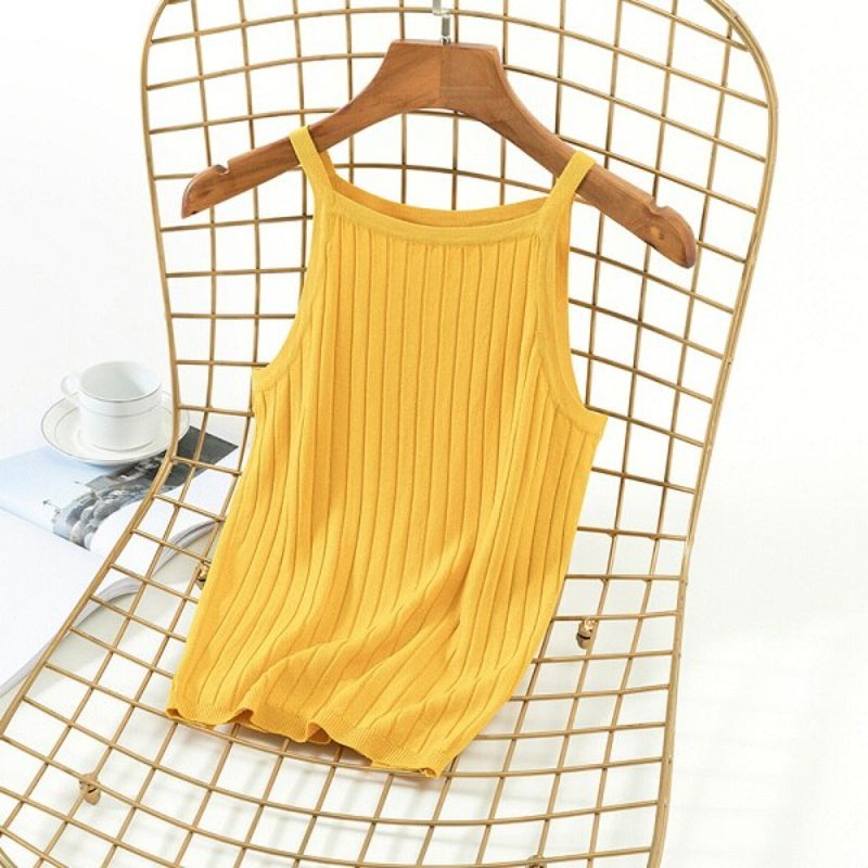 Knitted Sleeveless Slim Fit Camisole Yellow One Size