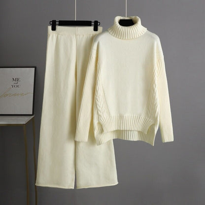 Thick Turtleneck Pullover Sweater Sets For Women White One Size