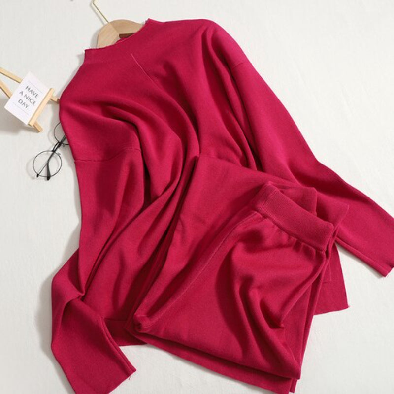 Split Tracksuit Warm Two-piece Set Red One Size