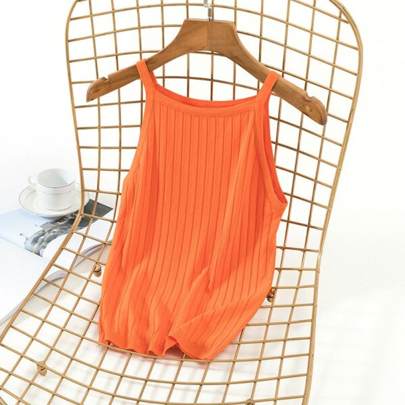 Knitted Sleeveless Slim Fit Camisole Orange One Size