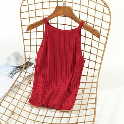 Knitted Sleeveless Slim Fit Camisole Red One Size