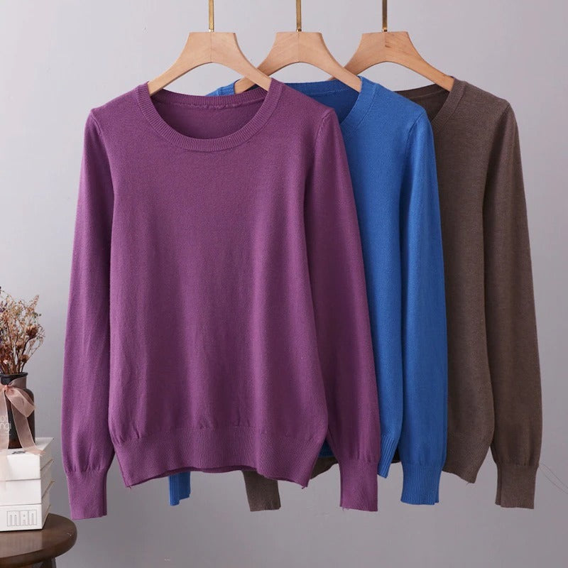 Cashmere O-Neck Solid Long-Sleeved Pullover For Women