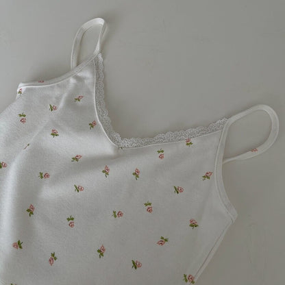 Camisole Vintage Short Tops For Women White Rose Print One Size