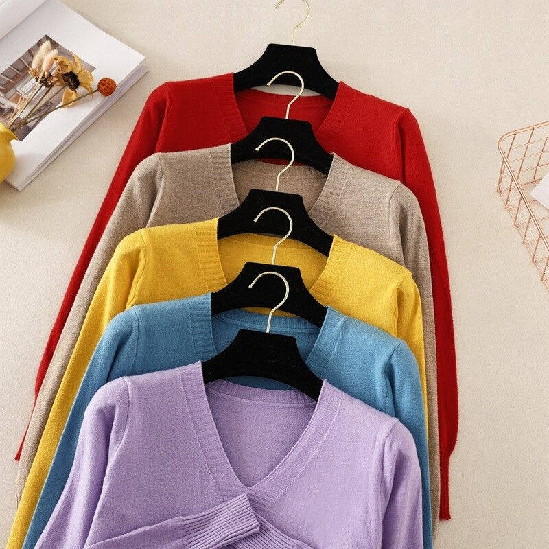 Slim Knitted Long Sleeve Sweater Jumper For Women