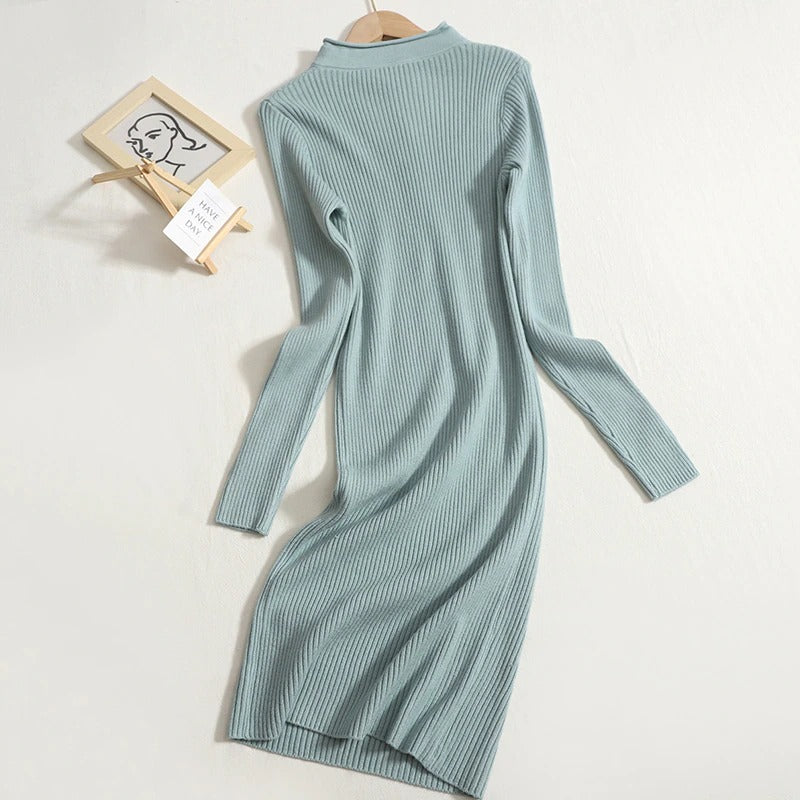 Women's Zipper Collar Thin Knit Sweater Dress