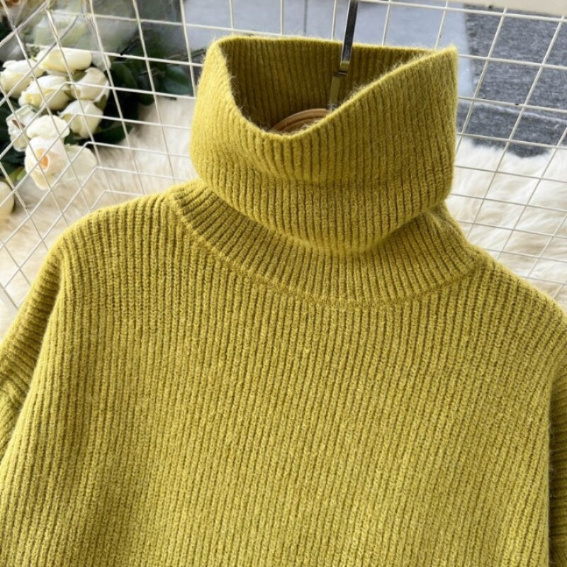 Loose Turtleneck Knitted Slim Long Woolen Dress