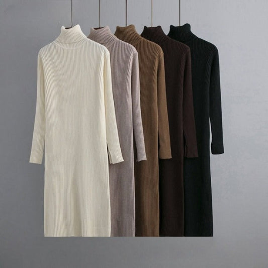 Turtleneck Ribbed Sweater Long Dress