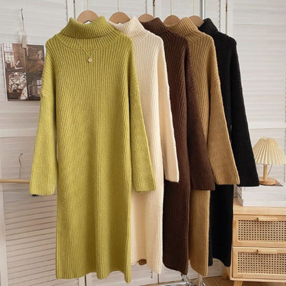 Korean Knitted Long Casual Sweater Dress For Women